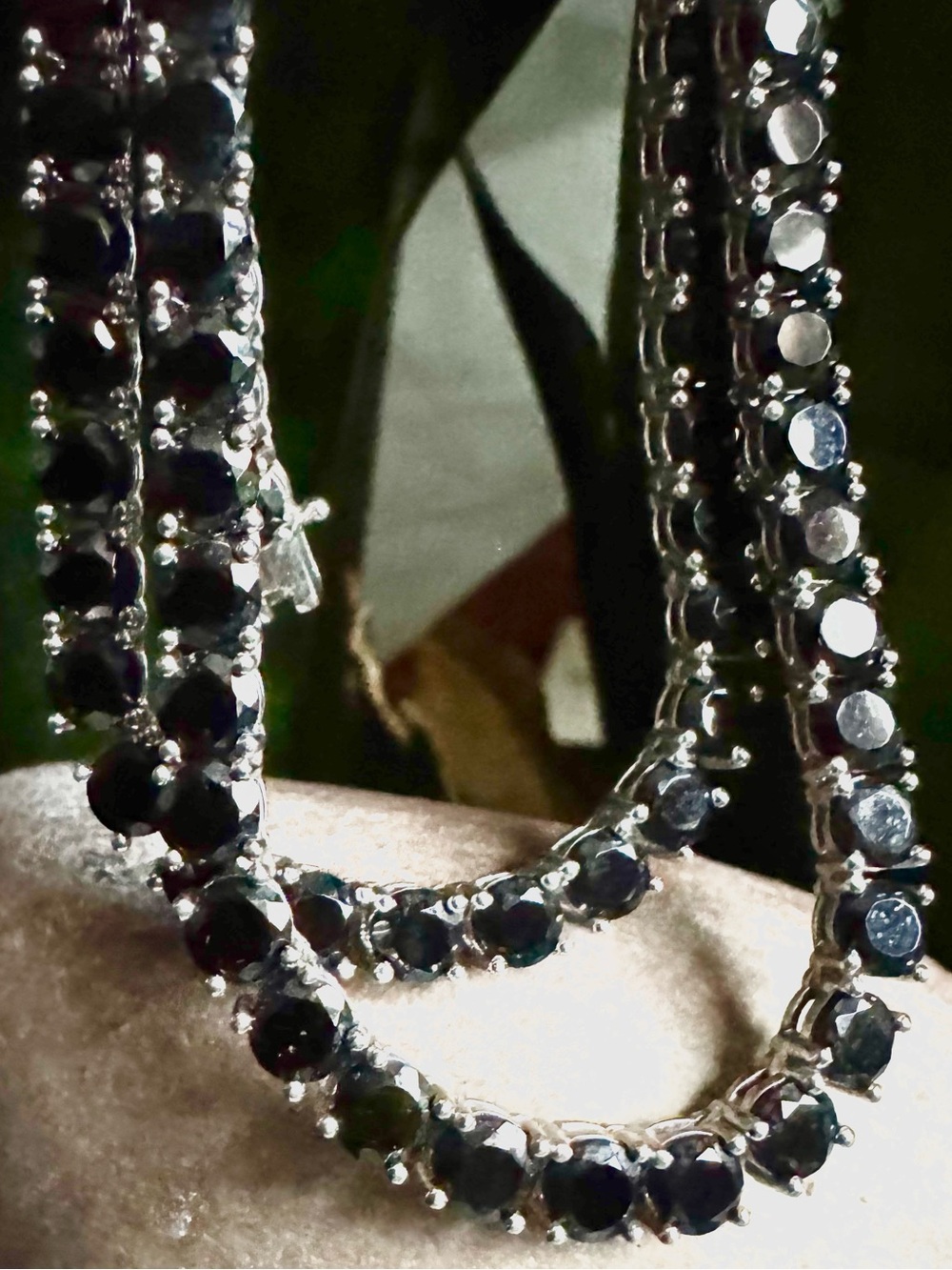 Sterling Black Spinel Tennis Necklace